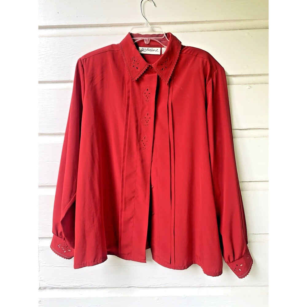 VTG Yves St Clair Secretary Blouse Women 20W Red Lace Pintuck Silky